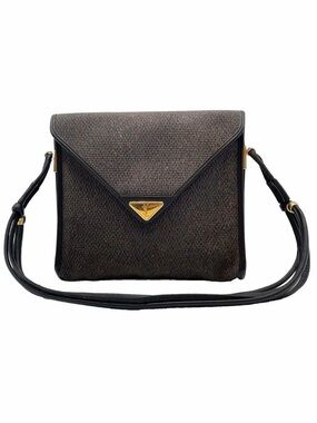 Vintage Yves Saint Laurent YSL Woven Envelope Flap Crossbody Bag Black Gray